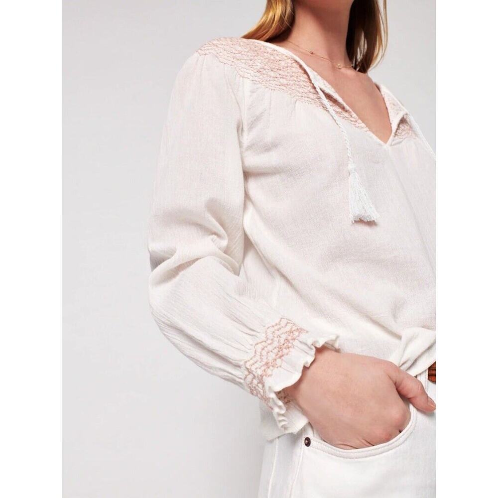 Faherty Laura Embroidered Boho Peasant Cotton Blouse Top M NWOT